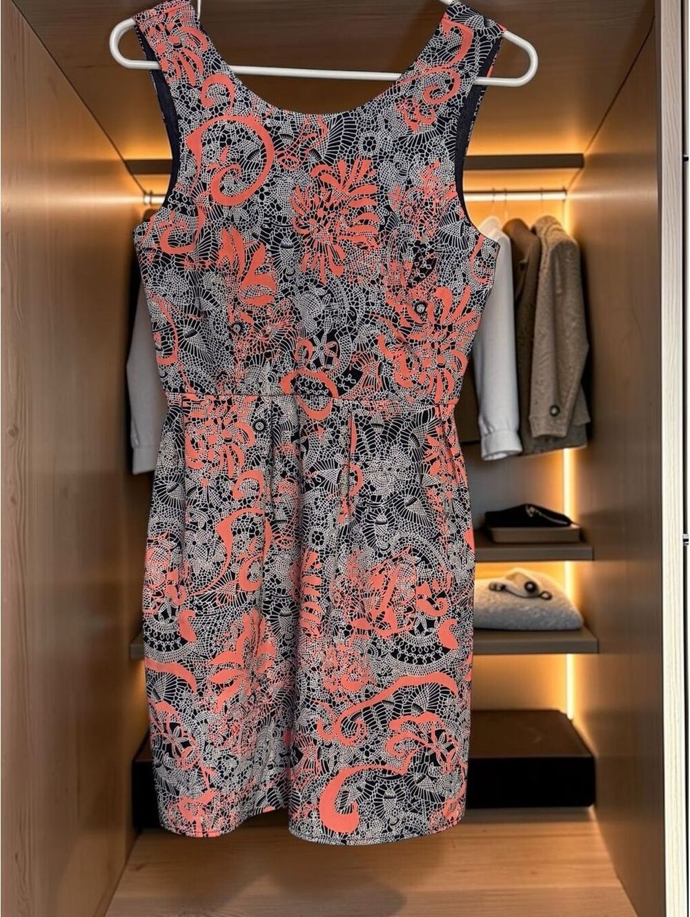 One Clothing S Coral Floral Lace Print Fit & Flare Dress Retro Y2K Sleeveless